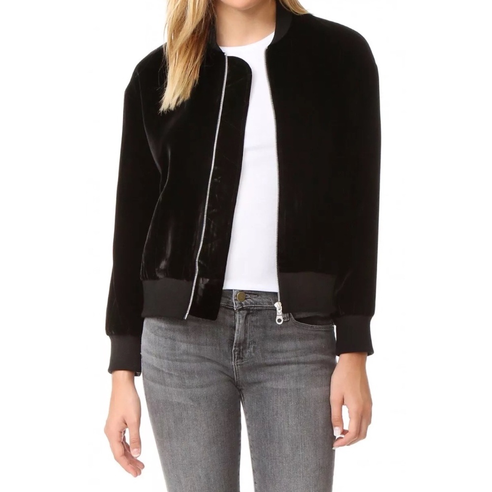 $549 Frame Atelier Le Velvet Dark Navy Zip front Bomber Jacket Size Small